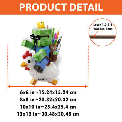 Gamer Back To School - Personalized Block World Wooden Pen Holder