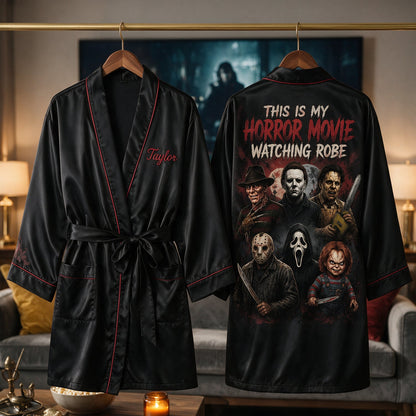 Horror Movie Watching Robe - Personalized Horror Character Satin Robe