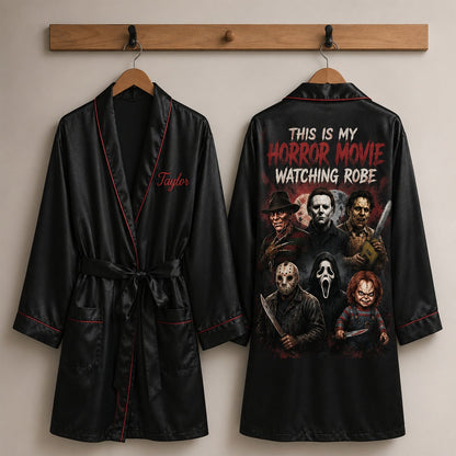 Horror Movie Watching Robe - Personalized Horror Character Satin Robe
