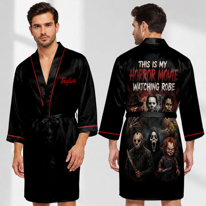 Horror Movie Watching Robe - Personalized Horror Character Satin Robe