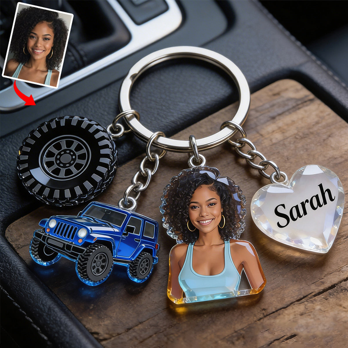 Custom Any Photo - Personalized Car Keychain With Charms