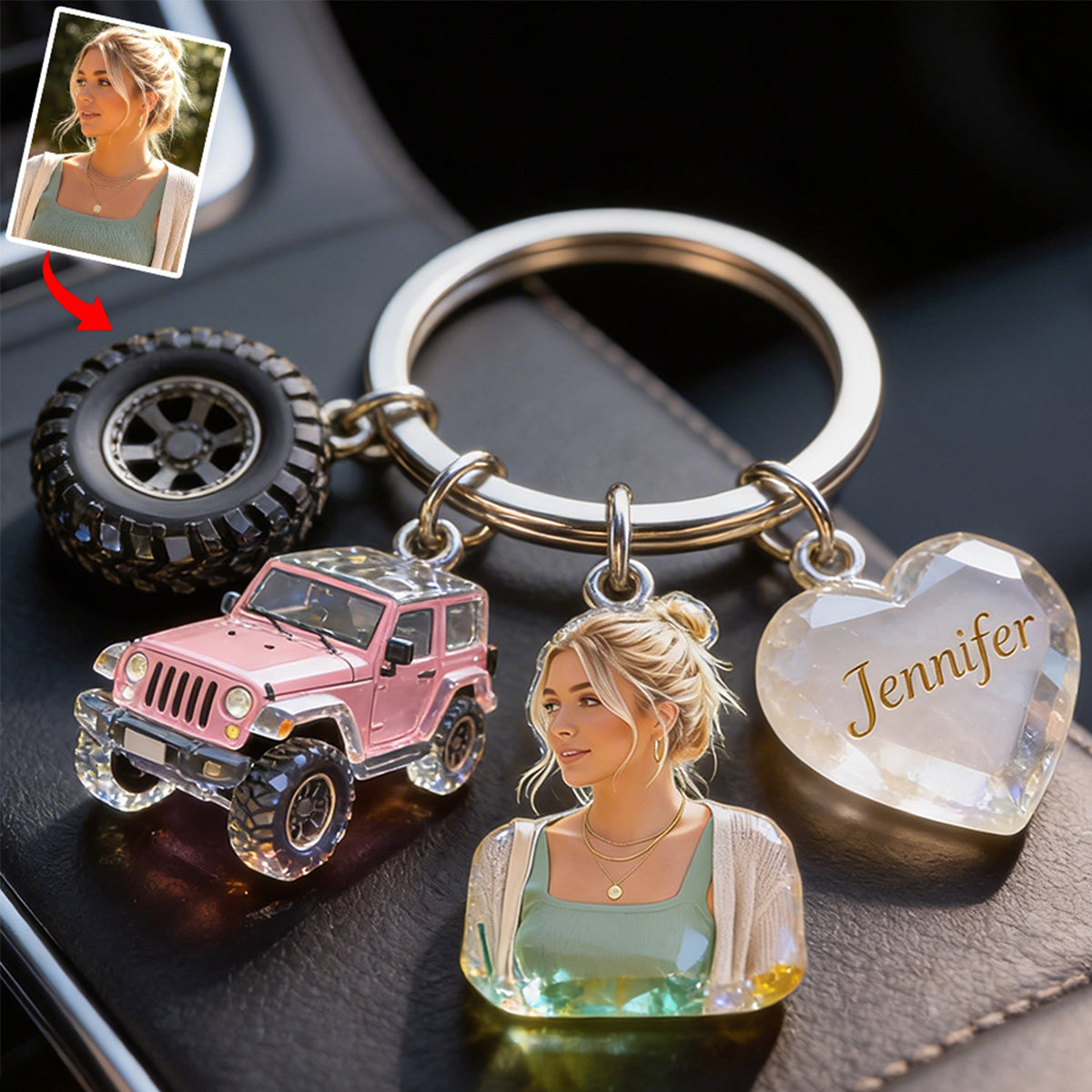 Custom Any Photo - Personalized Car Keychain With Charms