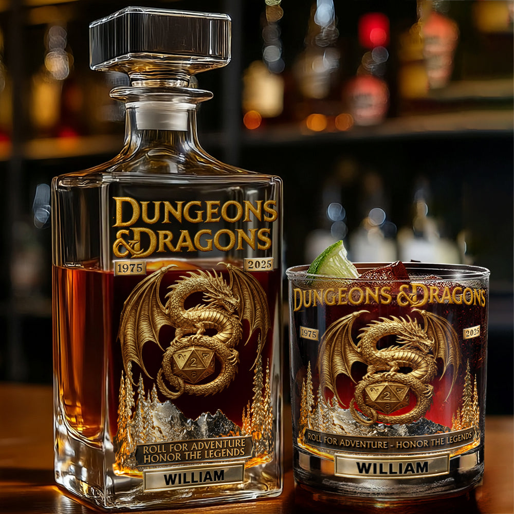 Roll For Adventure - Personalized DD Lover Whiskey Decanter Set