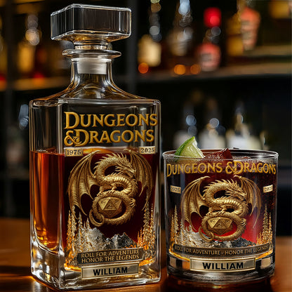 Roll For Adventure - Personalized DD Lover Whiskey Decanter Set