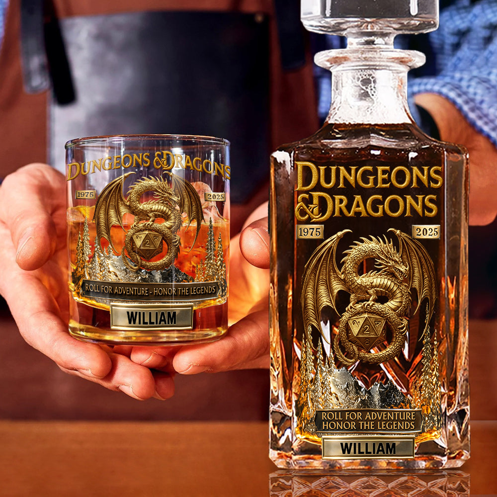 Roll For Adventure - Personalized DD Lover Whiskey Decanter Set