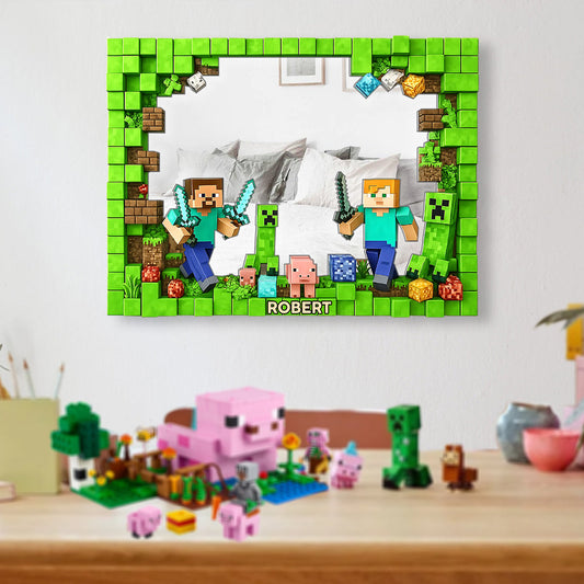 Cool Block Man - Personalized Block World Wall Hanging Mirror