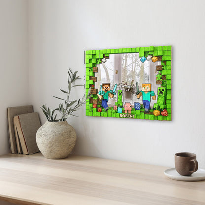 Cool Block Man - Personalized Block World Wall Hanging Mirror