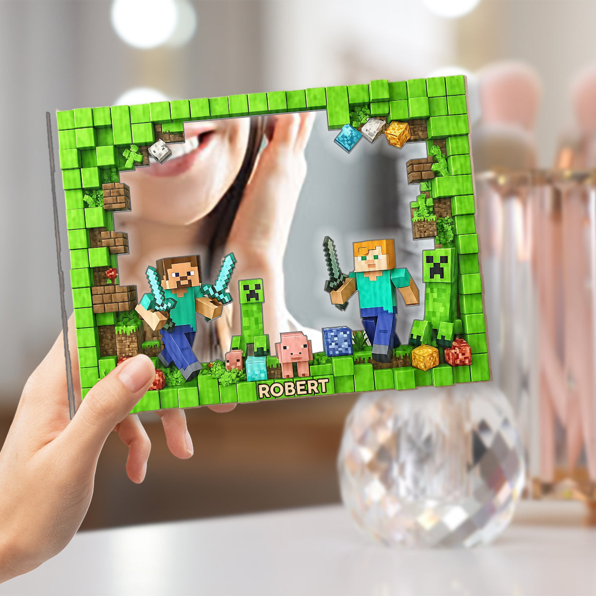 Cool Block Man - Personalized Block World Wall Hanging Mirror