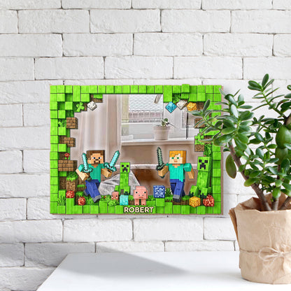 Cool Block Man - Personalized Block World Wall Hanging Mirror