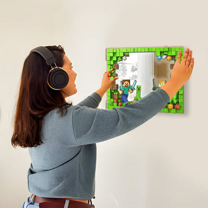 Cool Block Man - Personalized Block World Wall Hanging Mirror