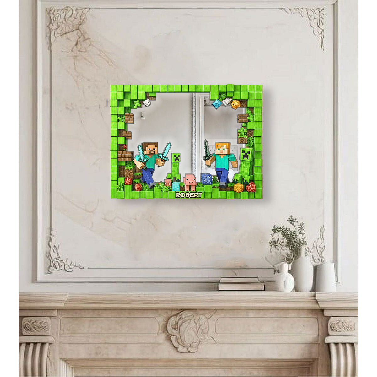 Cool Block Man - Personalized Block World Wall Hanging Mirror
