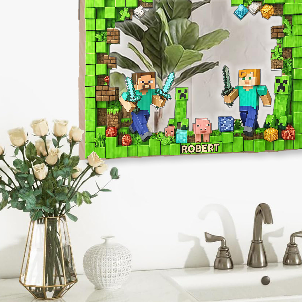 Cool Block Man - Personalized Block World Wall Hanging Mirror