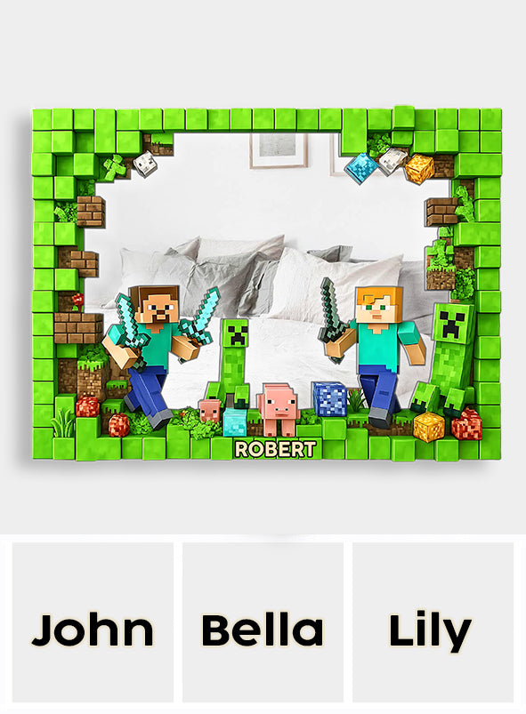 Cool Block Man - Personalized Block World Wall Hanging Mirror