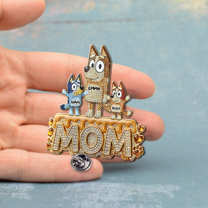 Puppy Mom - Personalized Blue Dog Pin