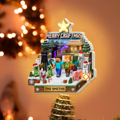 Merry Craftmas - Personalized Block World LED Light Tree Topper