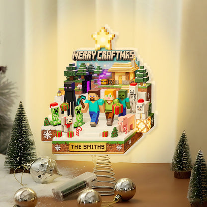 Merry Craftmas - Personalized Block World LED Light Tree Topper