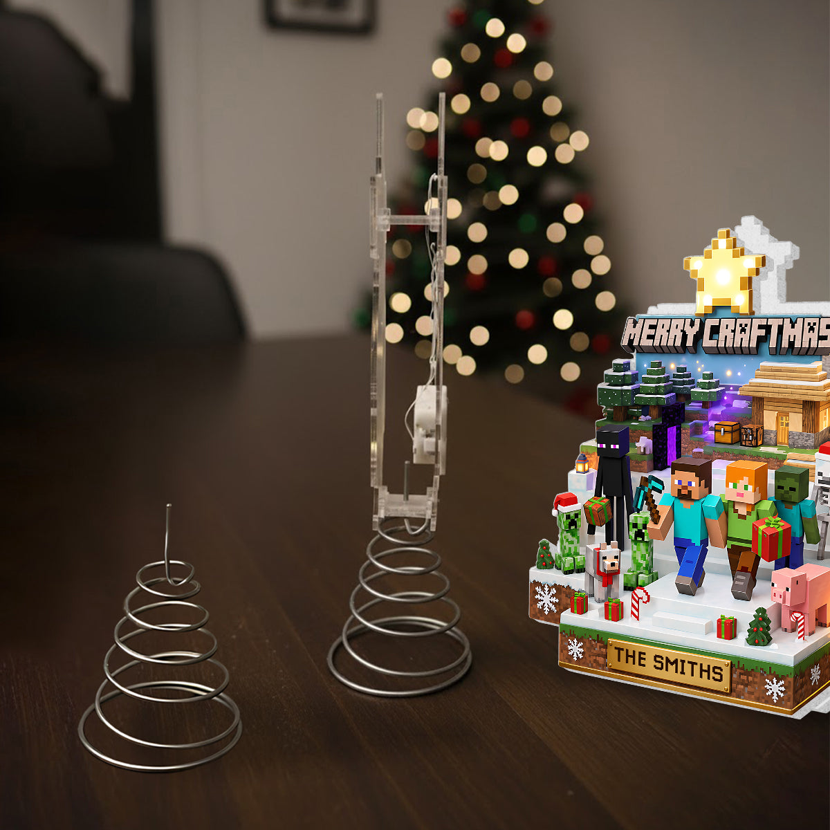 Merry Craftmas - Personalized Block World LED Light Tree Topper