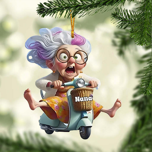 Motorcycle-Riding Grandma - Personalized Grandma Ornament