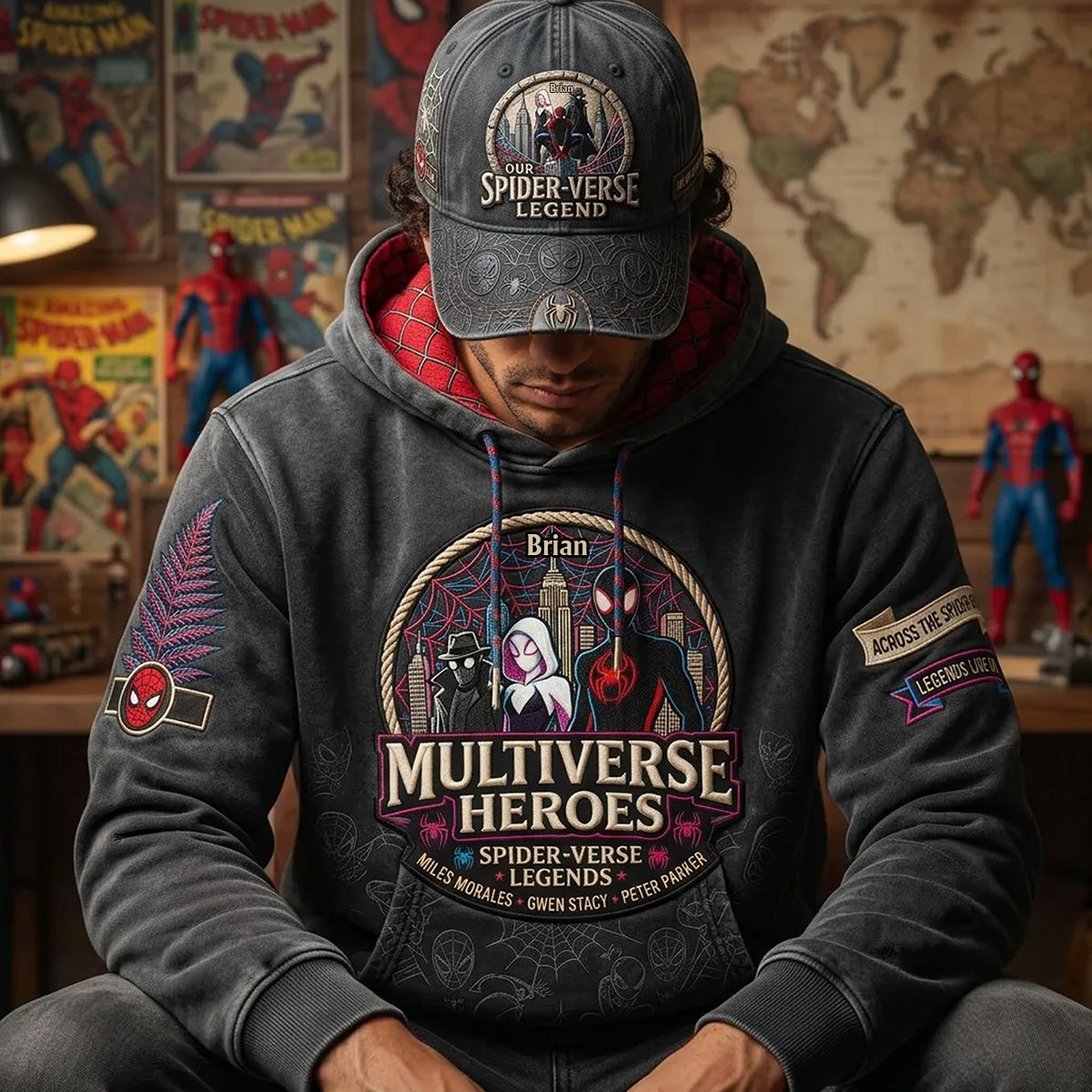 Multiverse Heroes - Personalized Spider-Verse All Over Print Hoodie & Classic Cap