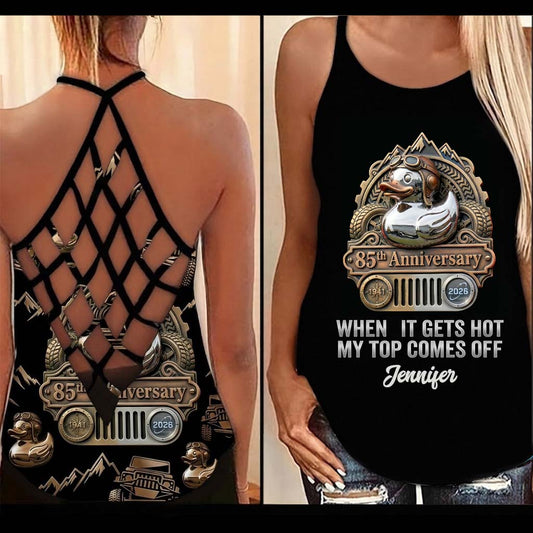 When It Gets Hot My Top Comes Off Anniversary - Personalized Car Cross Tank Top