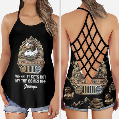 When It Gets Hot My Top Comes Off Anniversary - Personalized Car Cross Tank Top