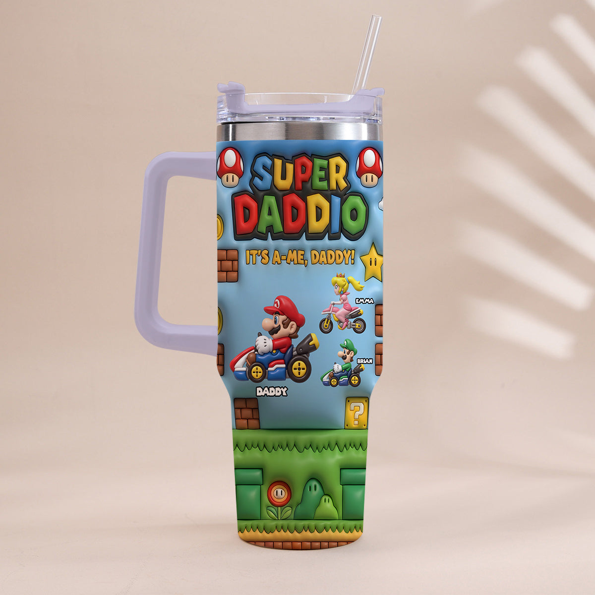 Super Daddio - Personalized Super Plumber Tumbler With Handle