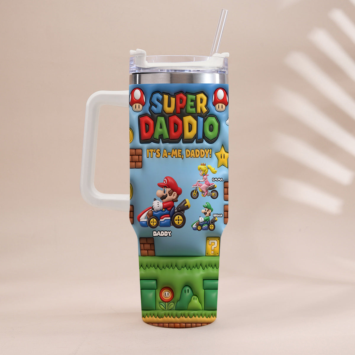 Super Daddio - Personalized Super Plumber Tumbler With Handle