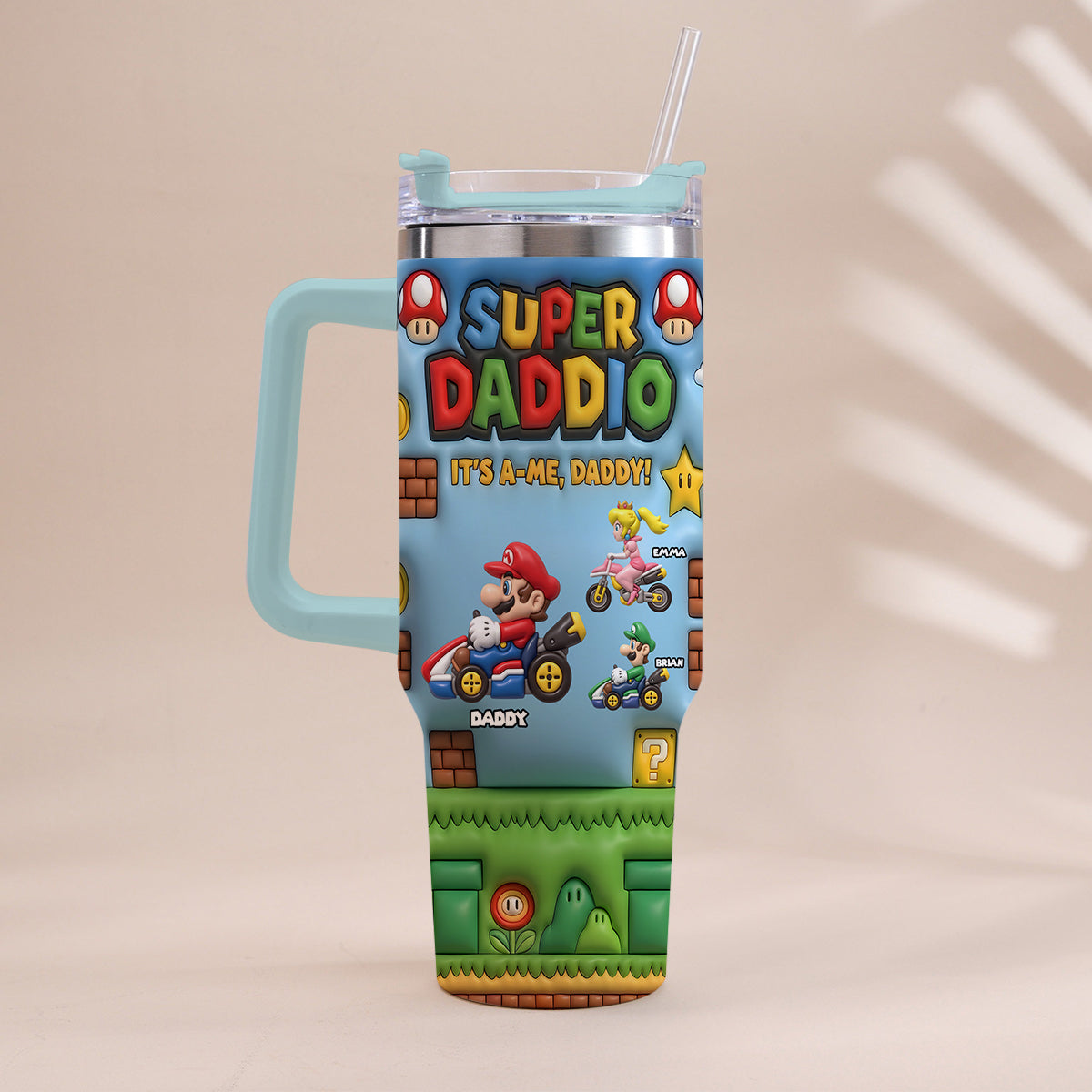Super Daddio - Personalized Super Plumber Tumbler With Handle