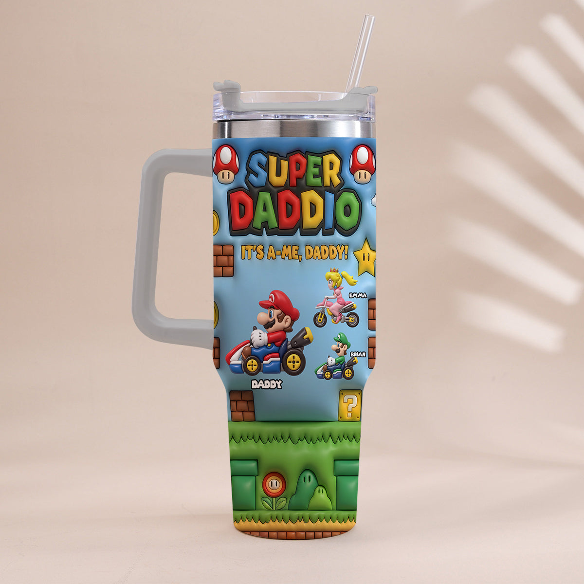 Super Daddio - Personalized Super Plumber Tumbler With Handle