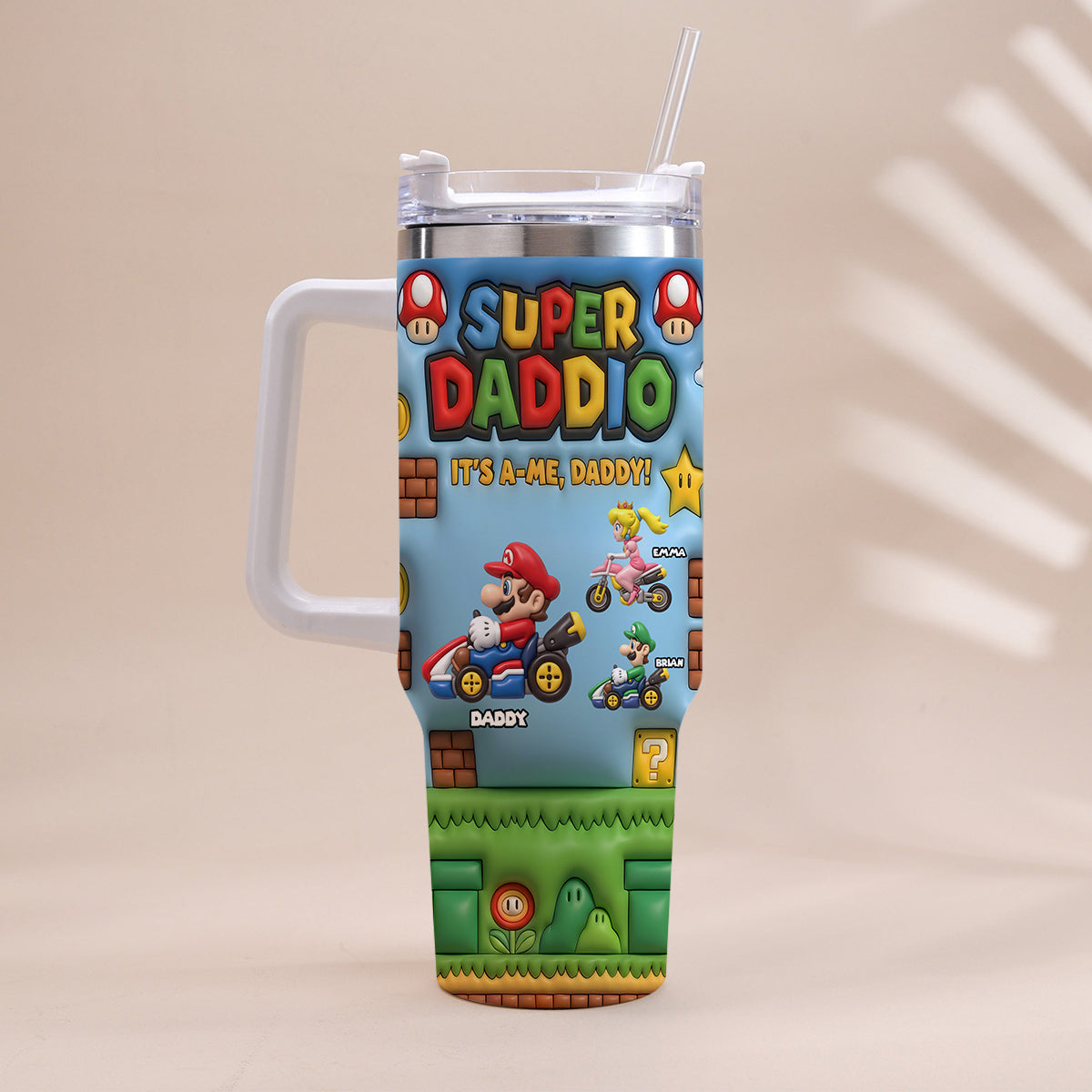 Super Daddio - Personalized Super Plumber Tumbler With Handle