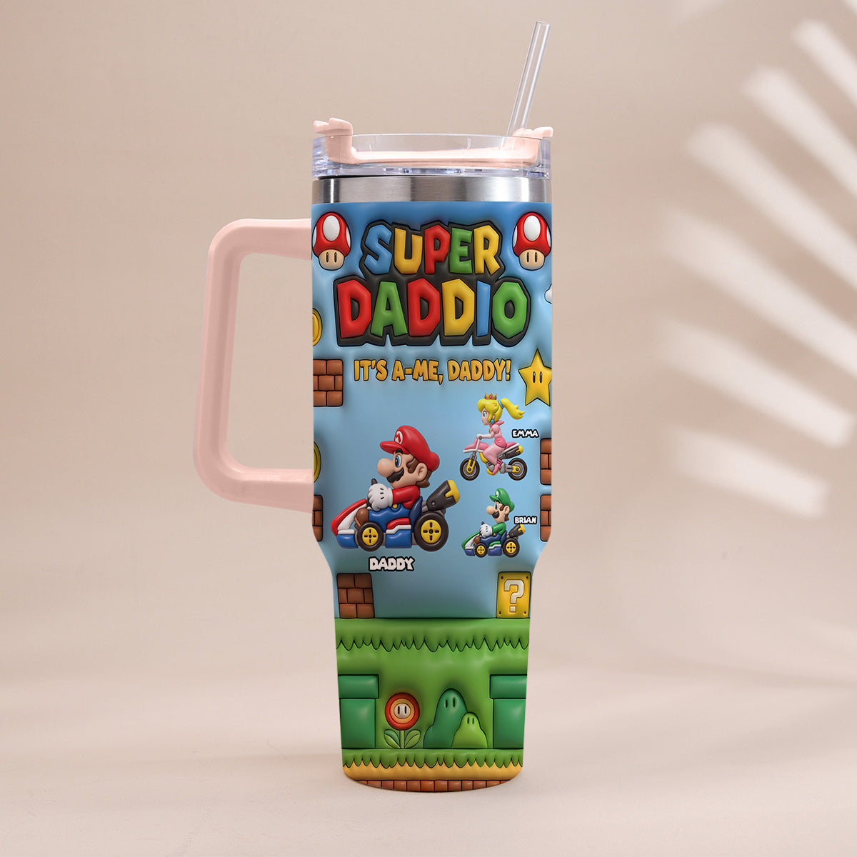 Super Daddio - Personalized Super Plumber Tumbler With Handle