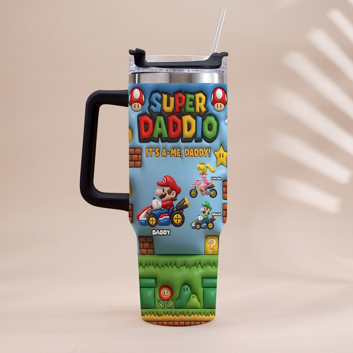 Super Daddio - Personalized Super Plumber Tumbler With Handle