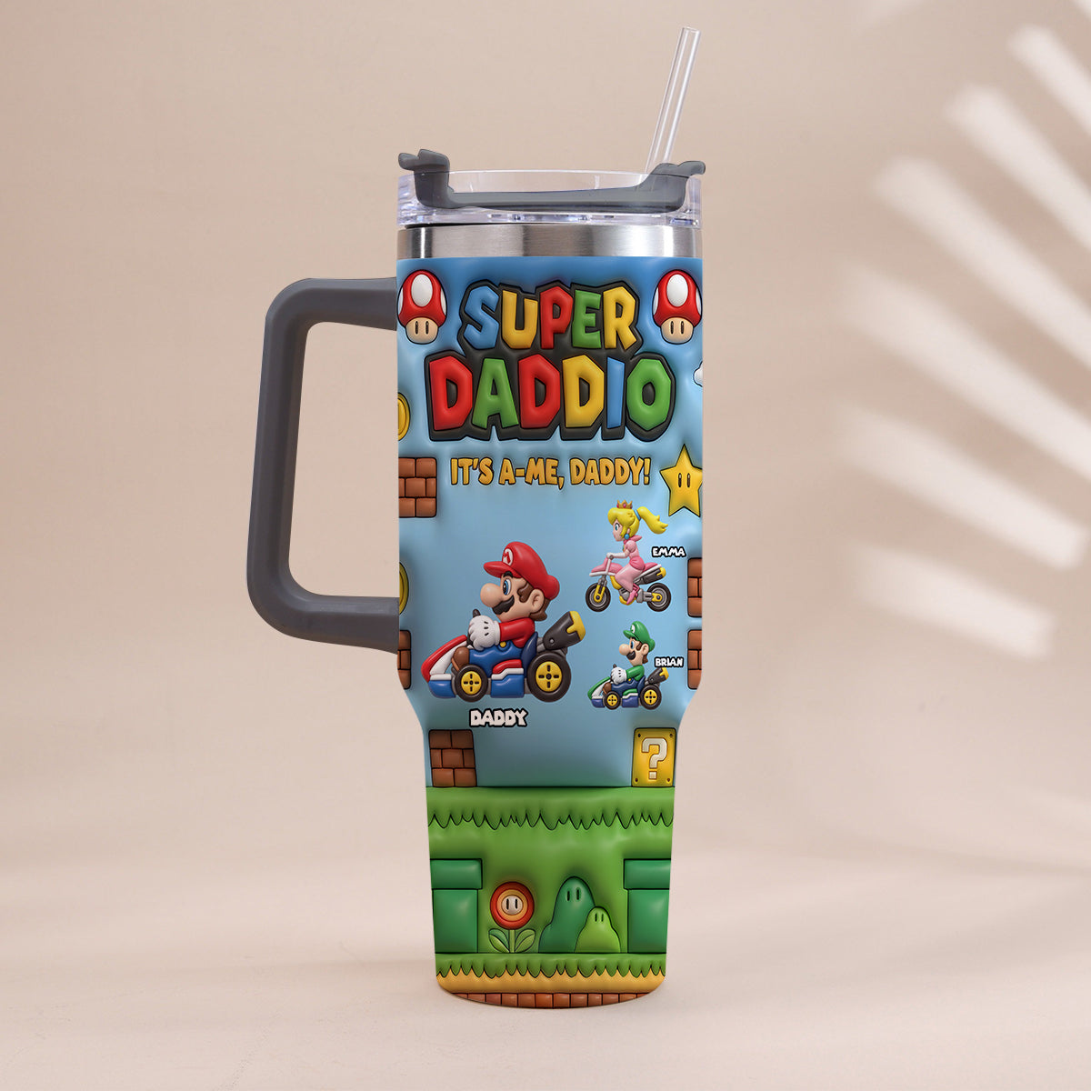 Super Daddio - Personalized Super Plumber Tumbler With Handle