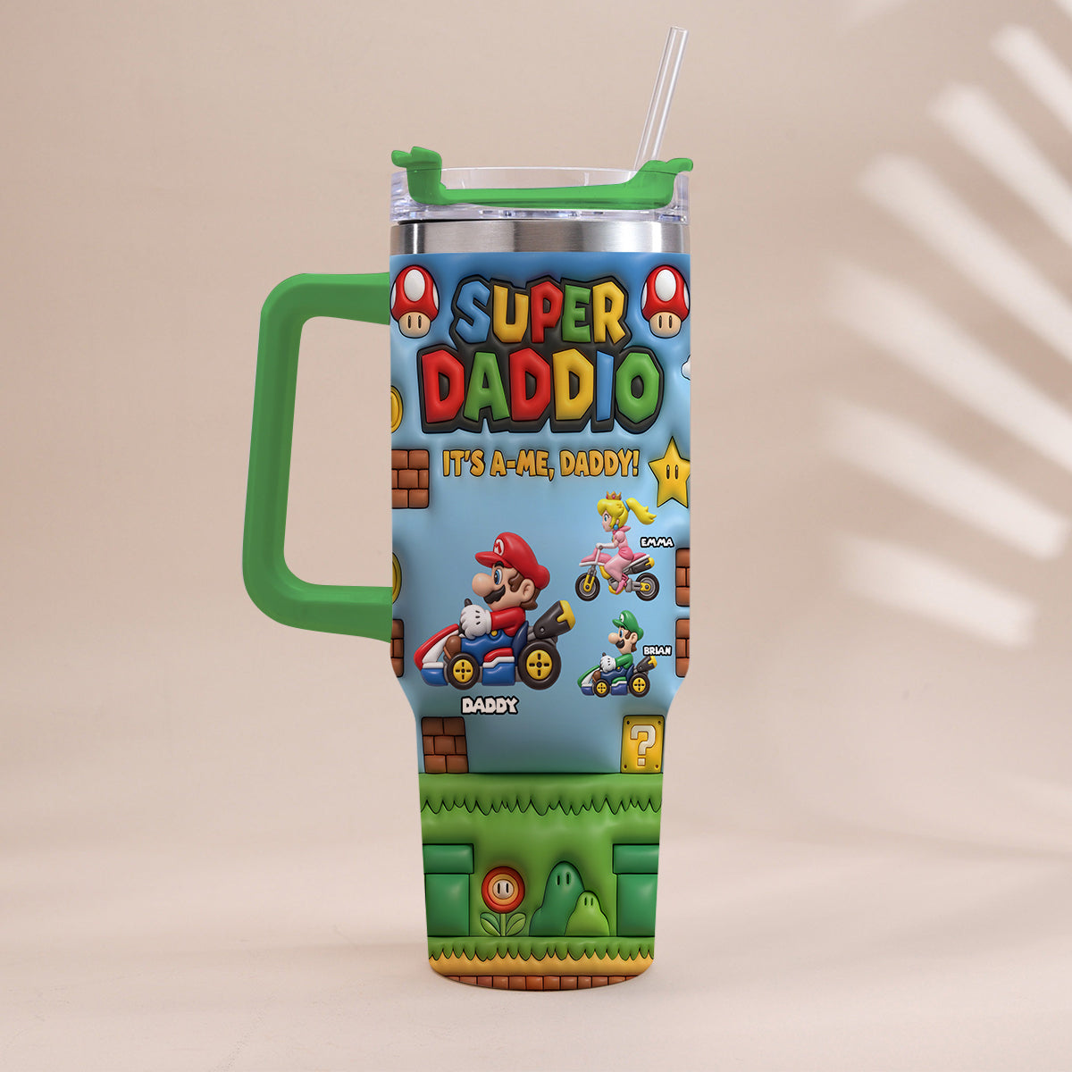 Super Daddio - Personalized Super Plumber Tumbler With Handle