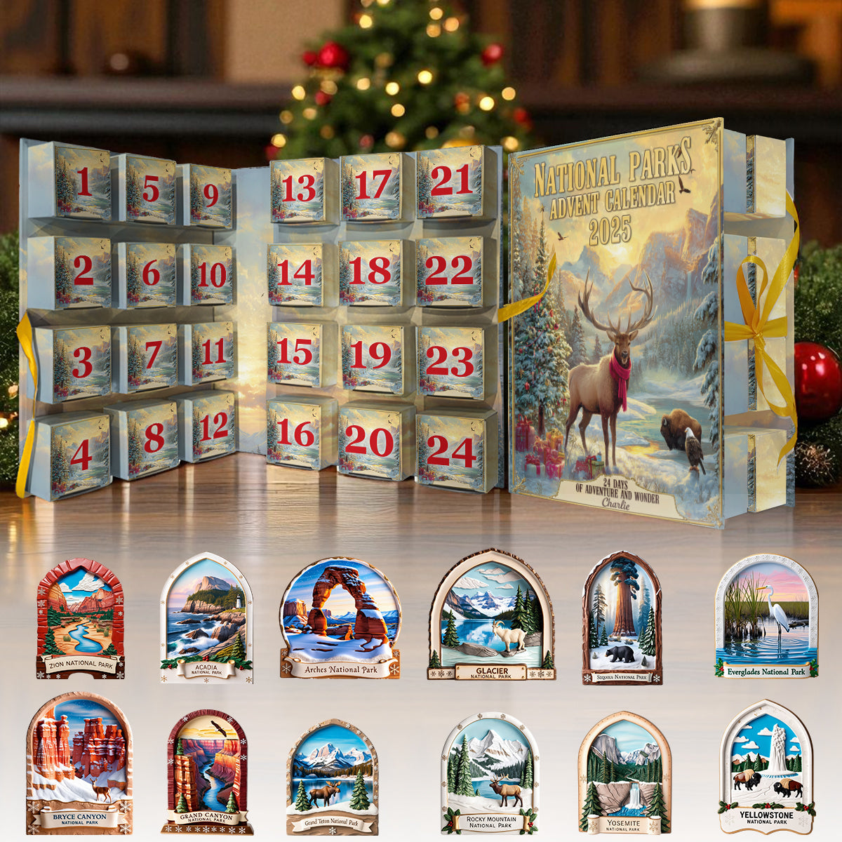 24 Days Of Adventure And Wonder - Personalized Hiking Folded Advent Calendar With Ornaments
