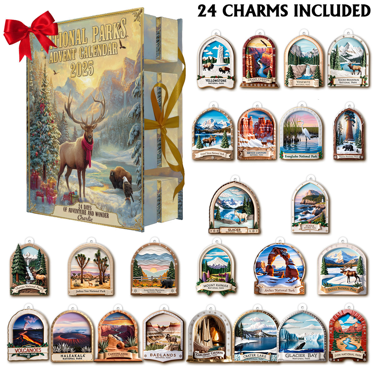 24 Days Of Adventure And Wonder - Personalized Hiking Folded Advent Calendar With Ornaments