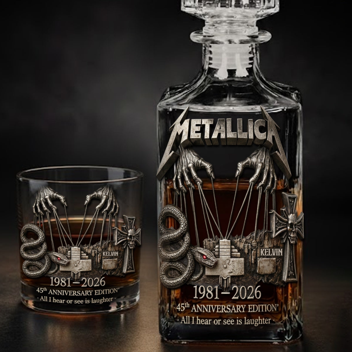 All I Hear Or See Is Laughter - Personalized Music Band Whiskey Decanter Set
