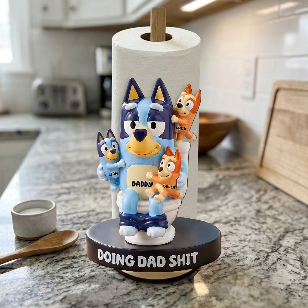 Doing Dad Sh*t - Personalized Blue Dog Paper Towel Stand