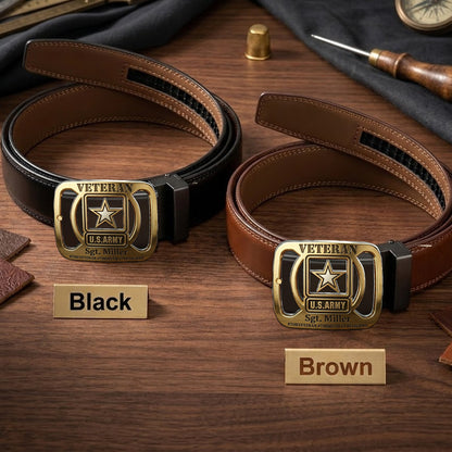 Military Veteran - Personalized Veteran Leather Belt With Shaped Buckle