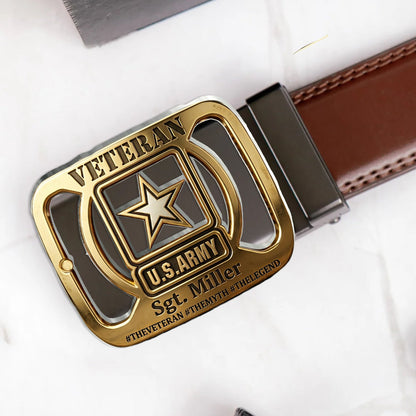 Military Veteran - Personalized Veteran Leather Belt With Shaped Buckle