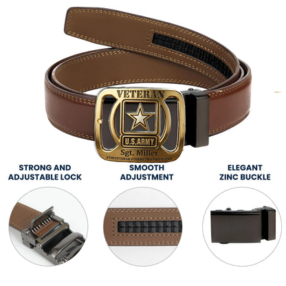 Military Veteran - Personalized Veteran Leather Belt With Shaped Buckle