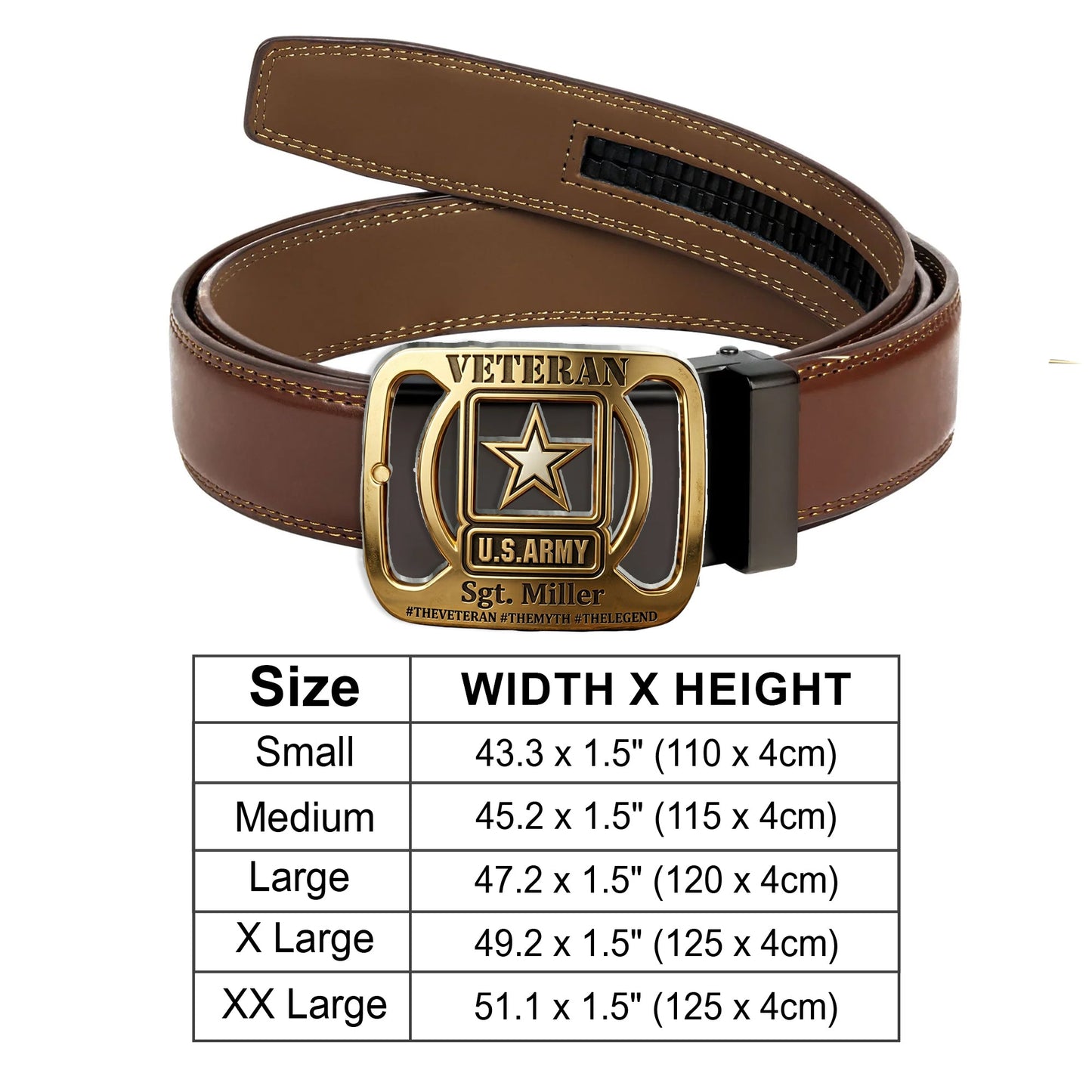Military Veteran - Personalized Veteran Leather Belt With Shaped Buckle