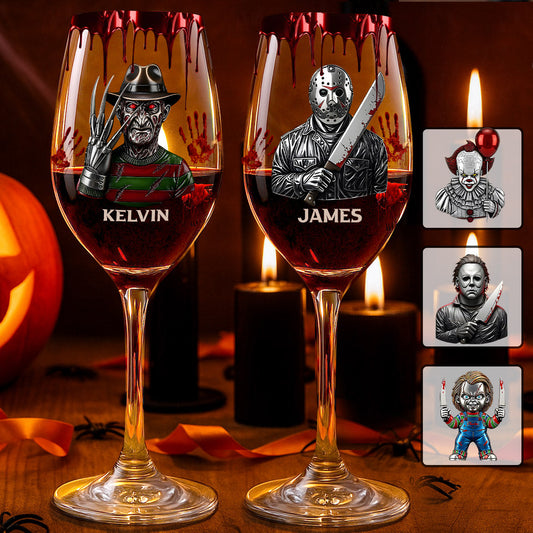 Scary Night - Personalized Horror Character Wine Glass With Long Stem