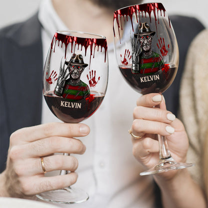 Scary Night - Personalized Horror Character Wine Glass With Long Stem
