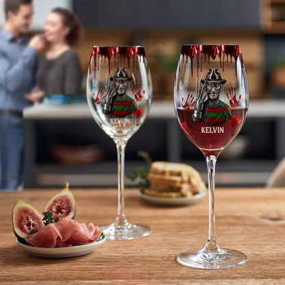 Scary Night - Personalized Horror Character Wine Glass With Long Stem