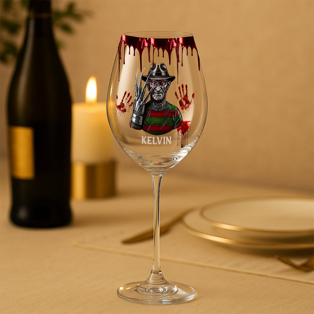 Scary Night - Personalized Horror Character Wine Glass With Long Stem