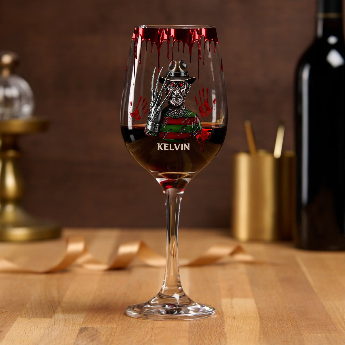 Scary Night - Personalized Horror Character Wine Glass With Long Stem