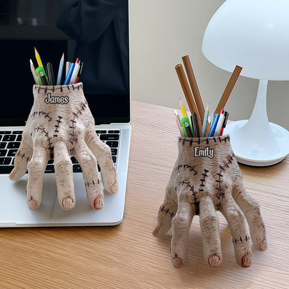 Creepy Hand - Personalized Horror Character Wooden Desk Organizer