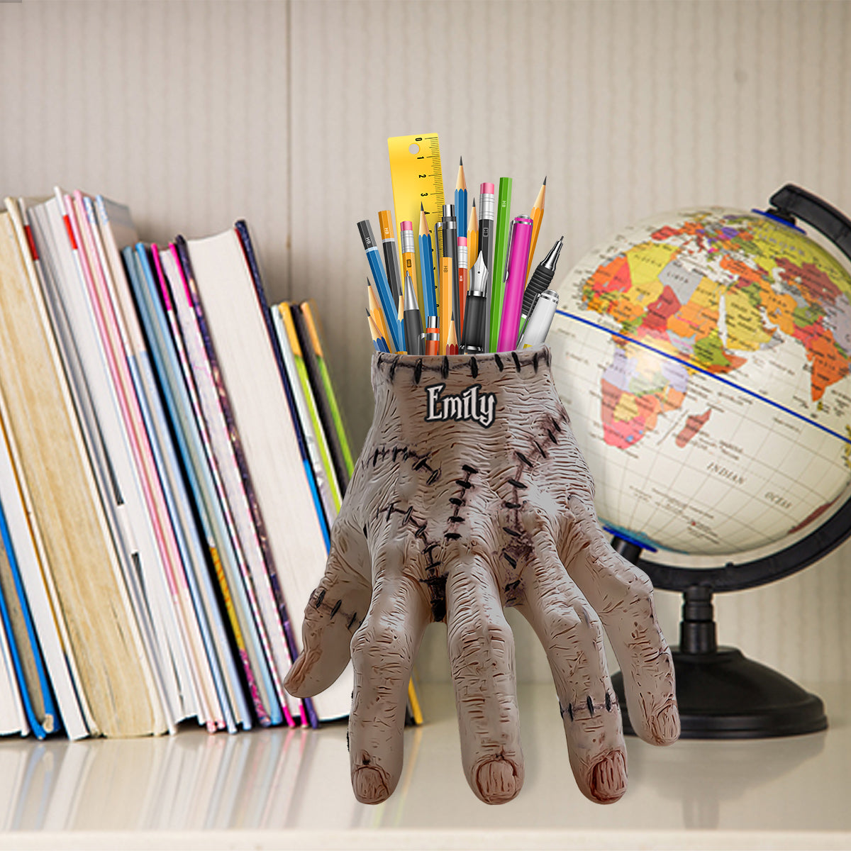 Creepy Hand - Personalized Horror Character Wooden Desk Organizer