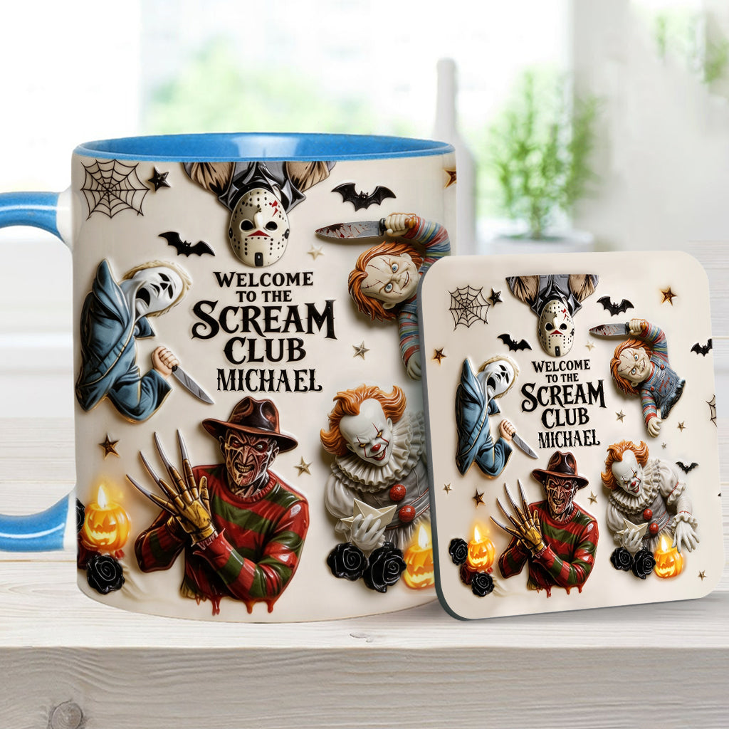 Welcome To The Scream Club - Personalized Horror Character Accent Mug & Coaster